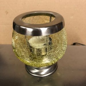 Yellow Gold Crackle Glass Hanging Tea Light Candle Holder